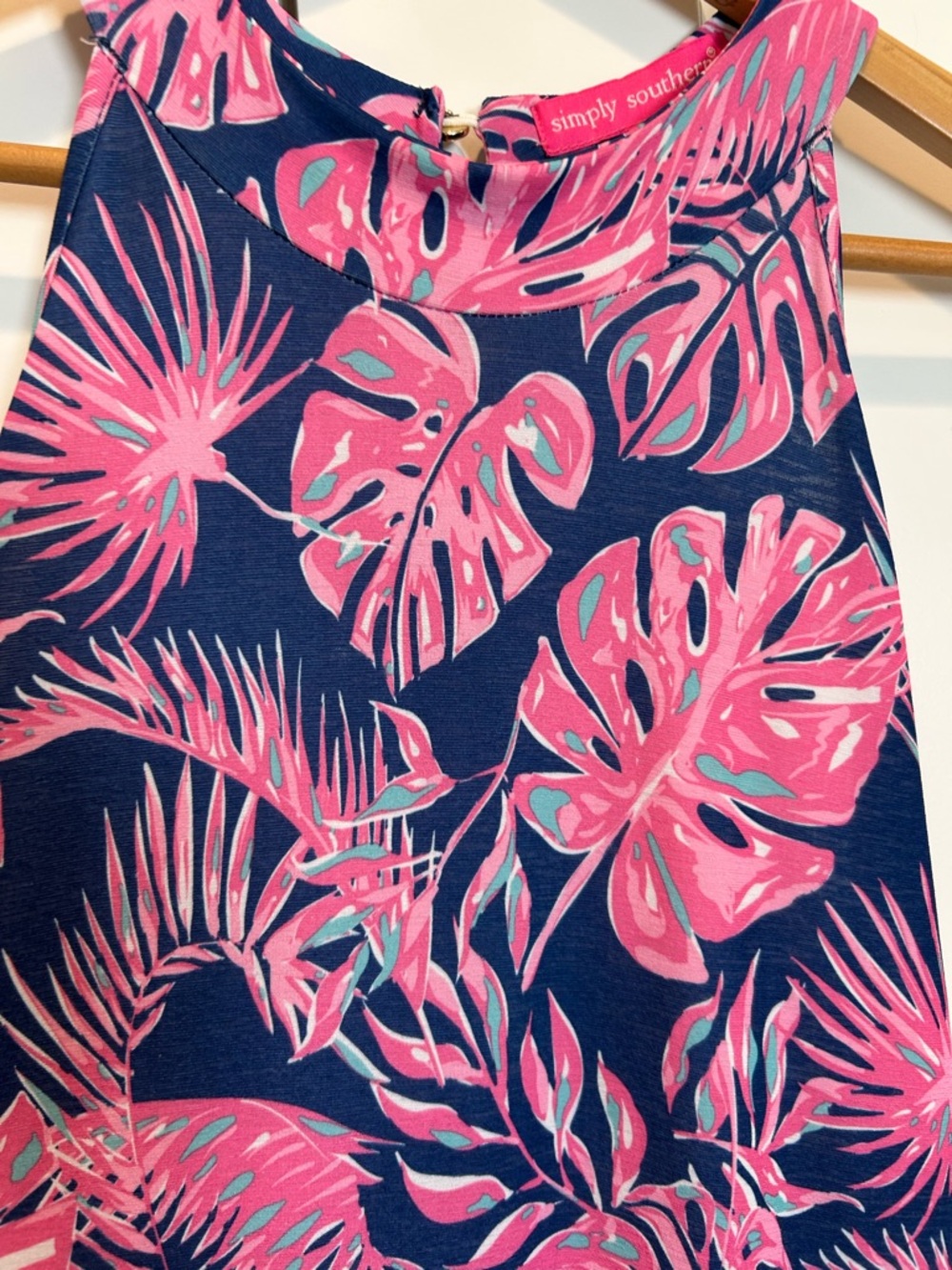 Simply Southern Navy Maxi Dress with Pink Tropical Print, Size Medium - Picture 3 of 4